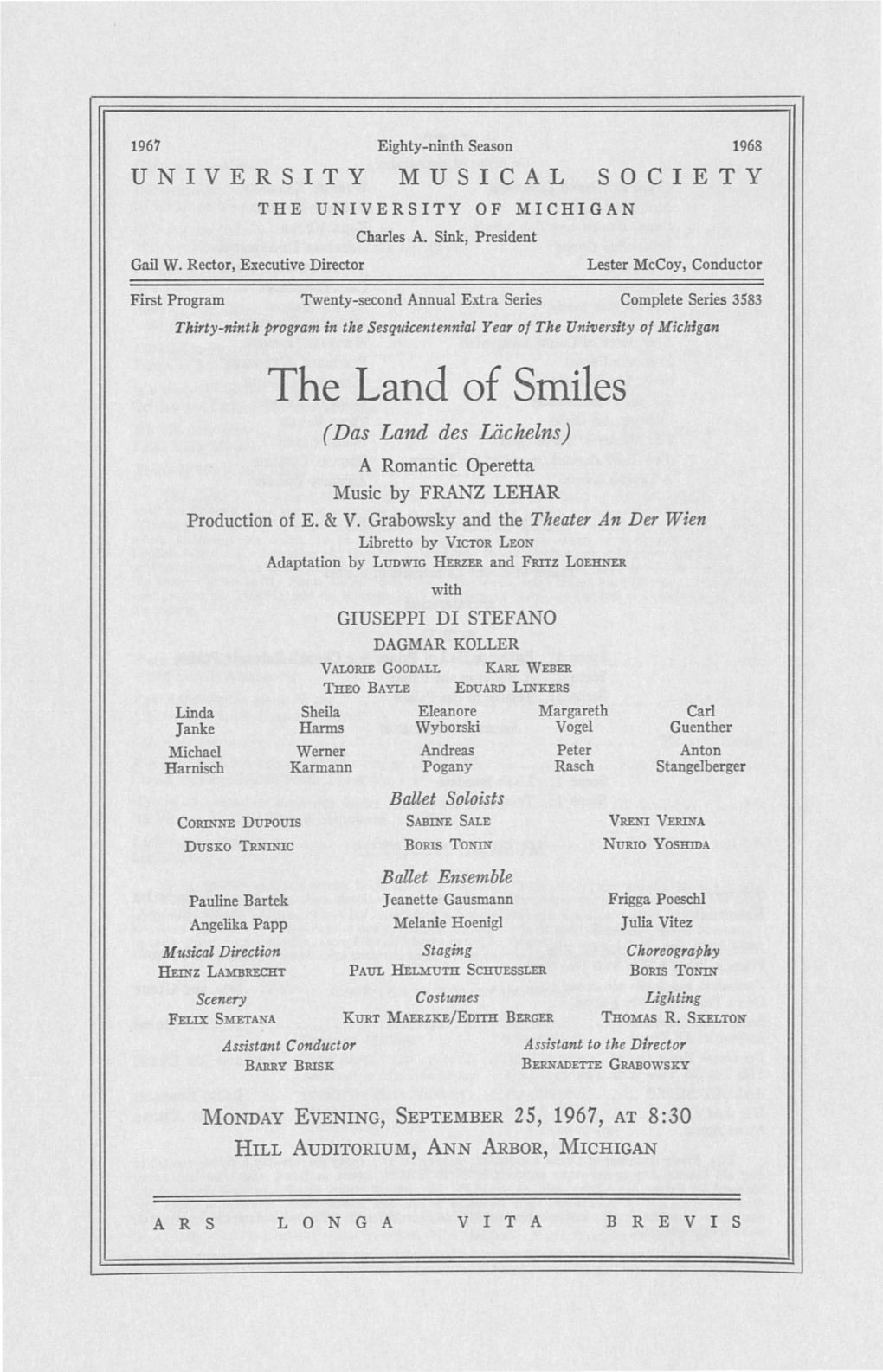 The Land of Smiles (Das Land Des Dichelns) a Romantic Operetta Music by FRANZ LEHAR Production of E