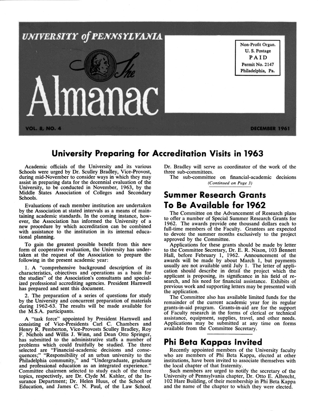 Almanac, December 1961, Vol. 8, No. 4