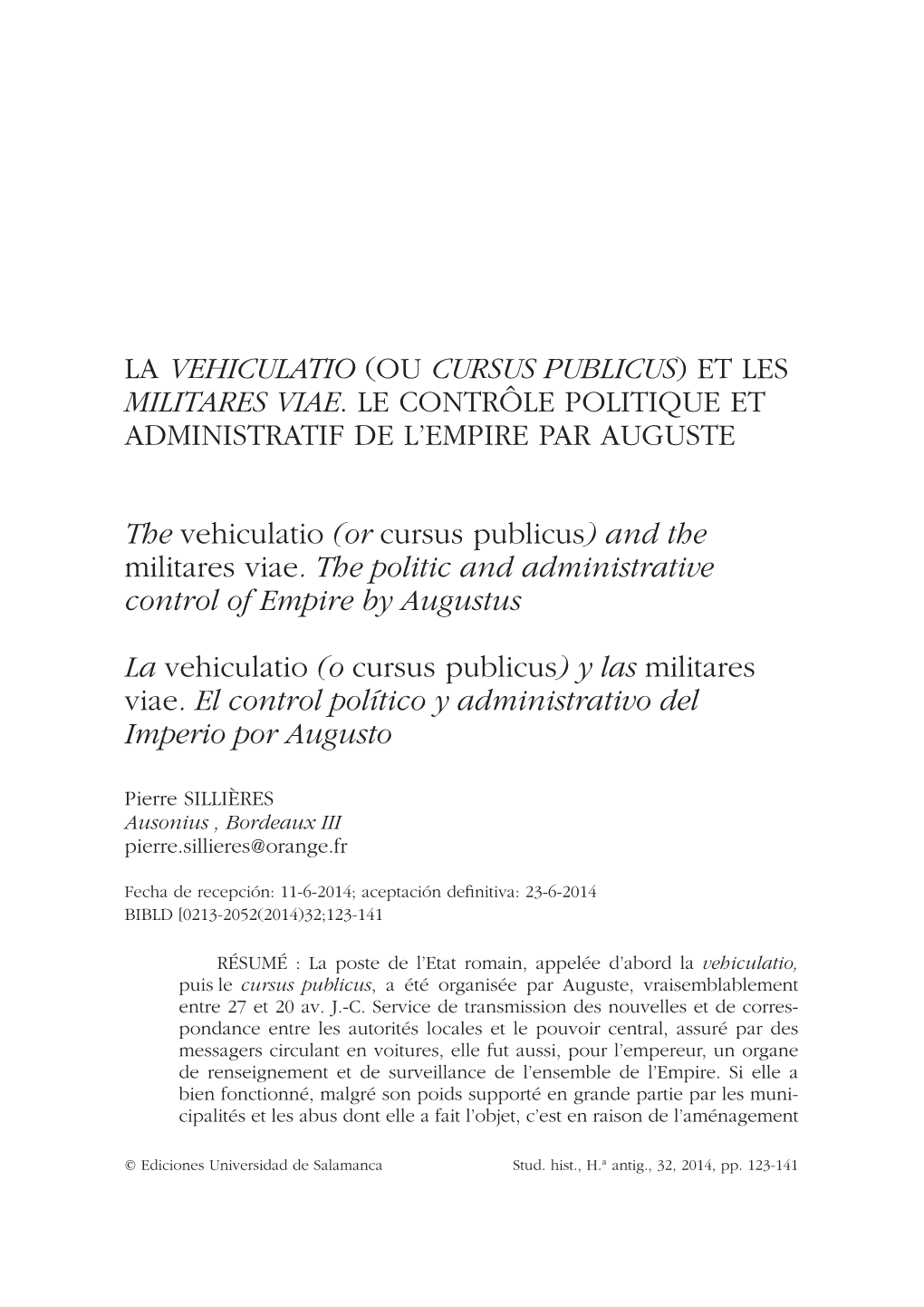 La «Vehiculatio» (Ou «Cursus Publicus»