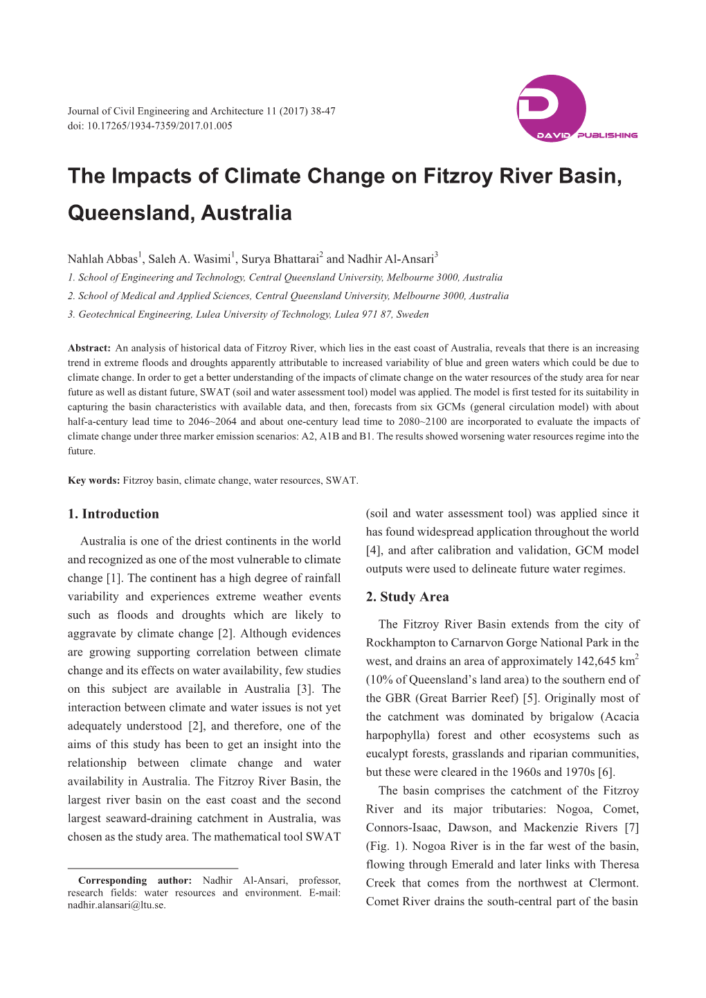 The Impacts of Climate Change on Fitzroy River Basin, Queensland, Australia