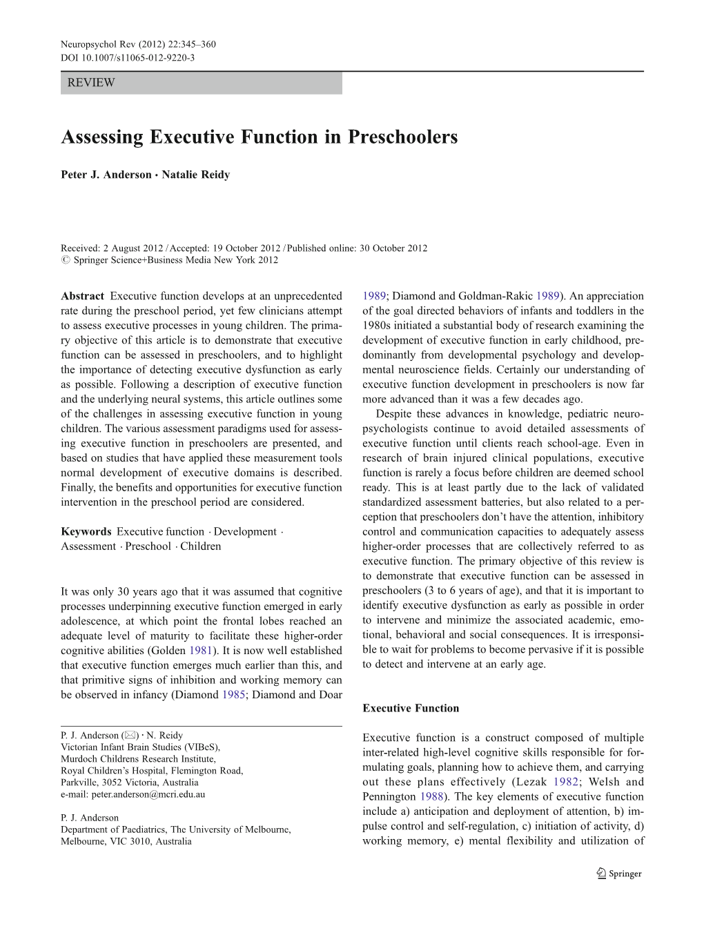 Assessing Executive Function in Preschoolers