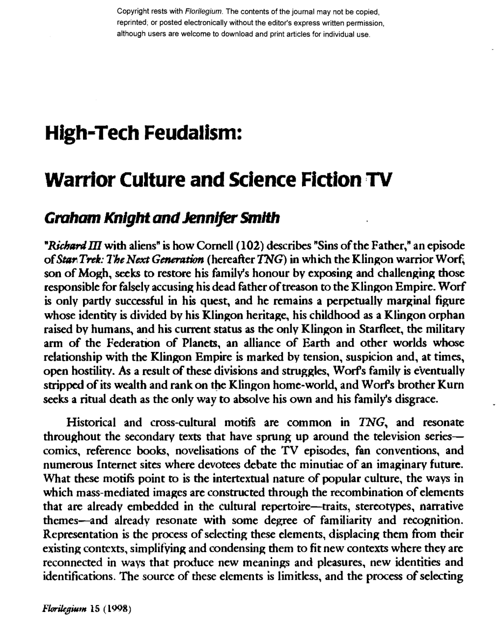 Warrior Culture and Science Fiction TV