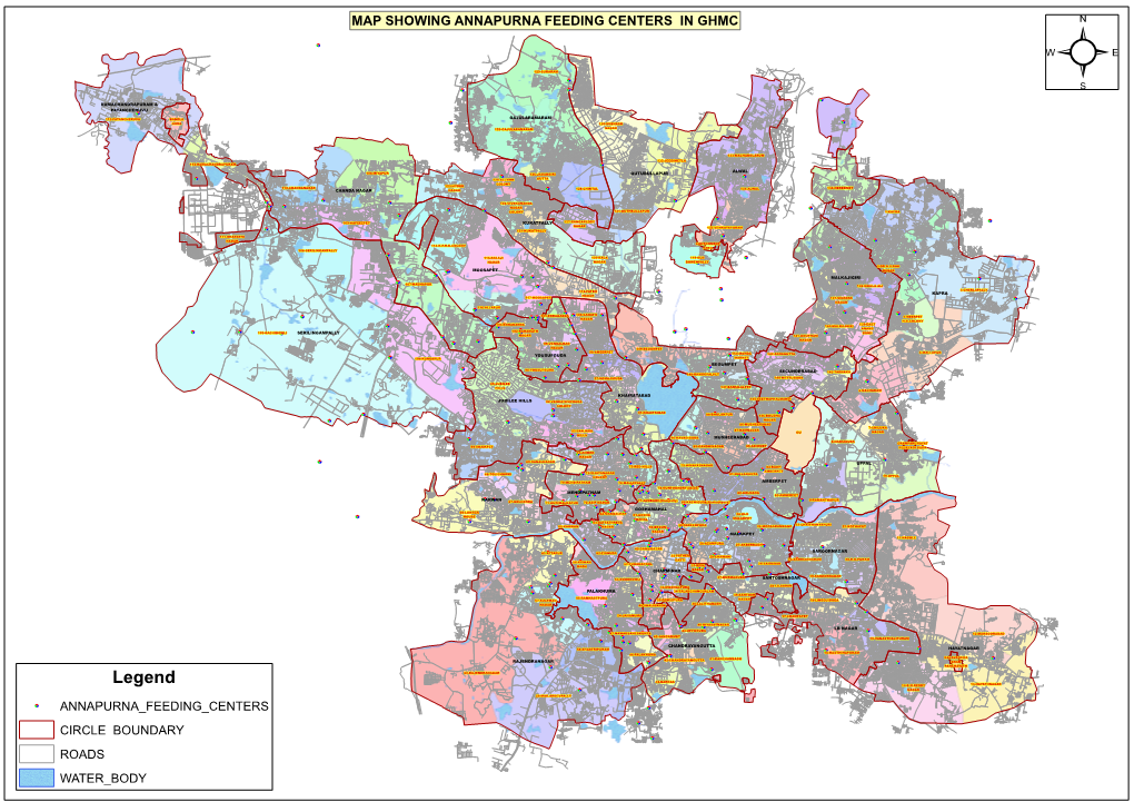 MAP SHOWING ANNAPURNA FEEDING CENTERS in GHMC Legend