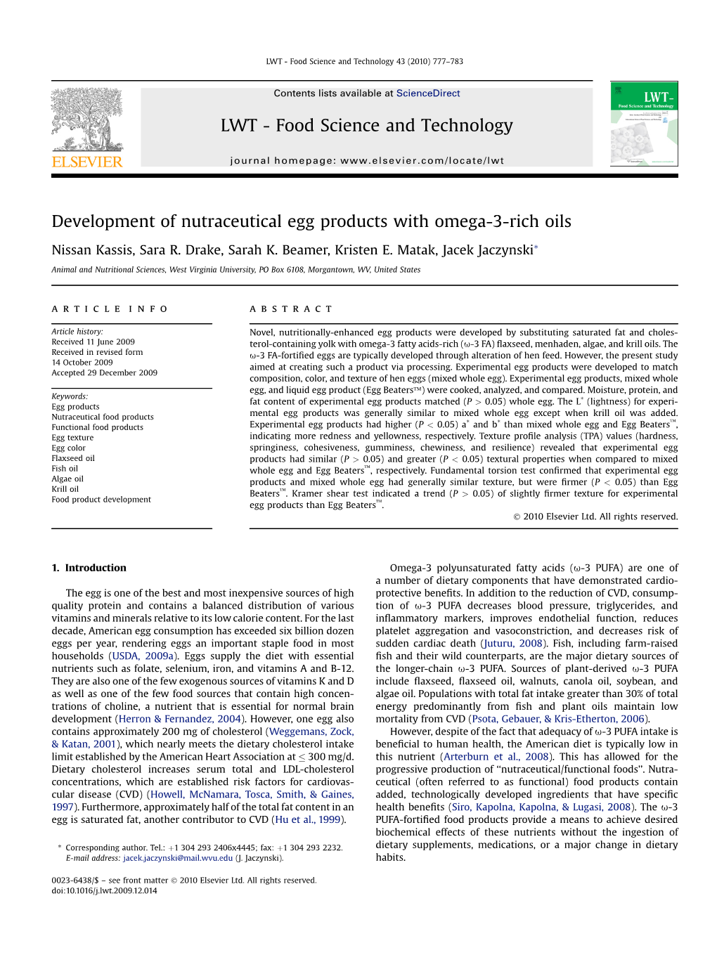 Development of Nutraceutical Egg Products with Omega-3-Rich Oils