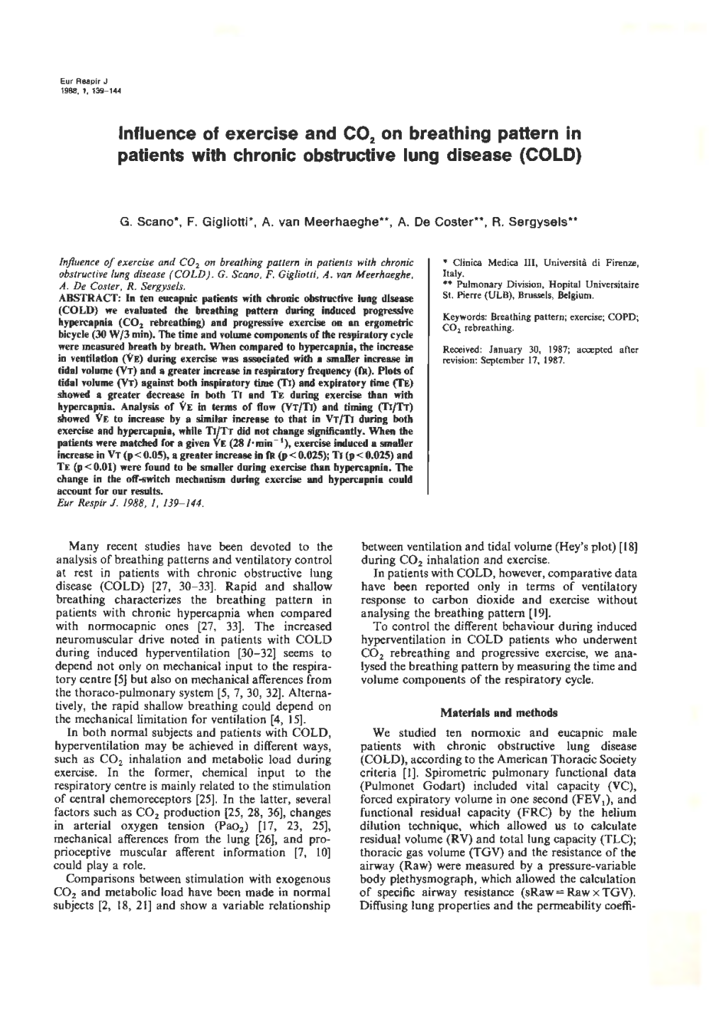 Influence of Exercise and C02 on Breathing Pattern in Patients with Chronic Obstructive Lung Disease (COLD)