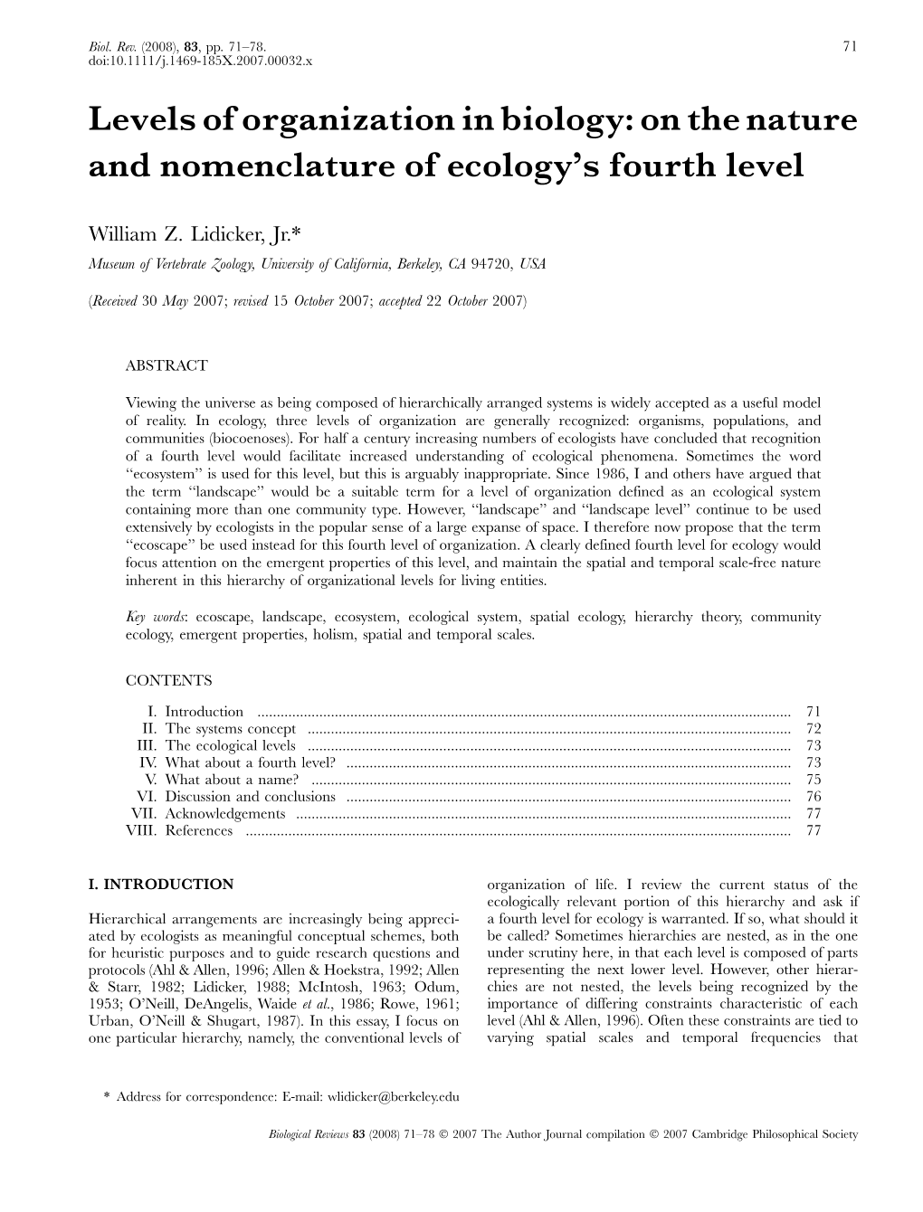 On the Nature and Nomenclature of Ecology's Fourth Level
