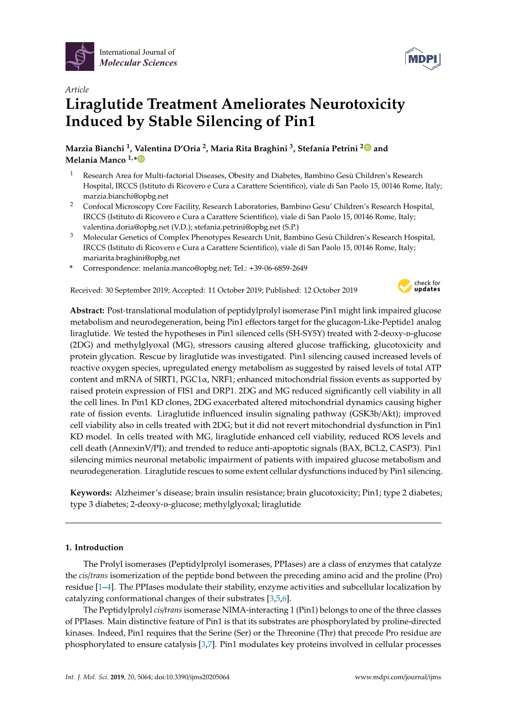 Liraglutide Treatment Ameliorates Neurotoxicity Induced by Stable Silencing of Pin1