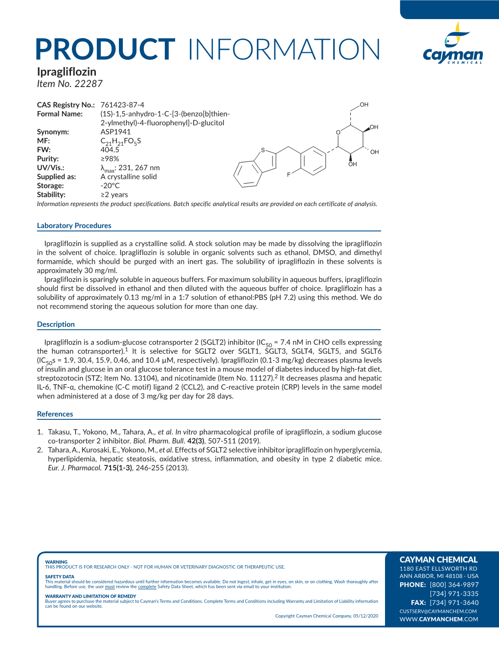 PRODUCT INFORMATION Ipragliflozin Item No