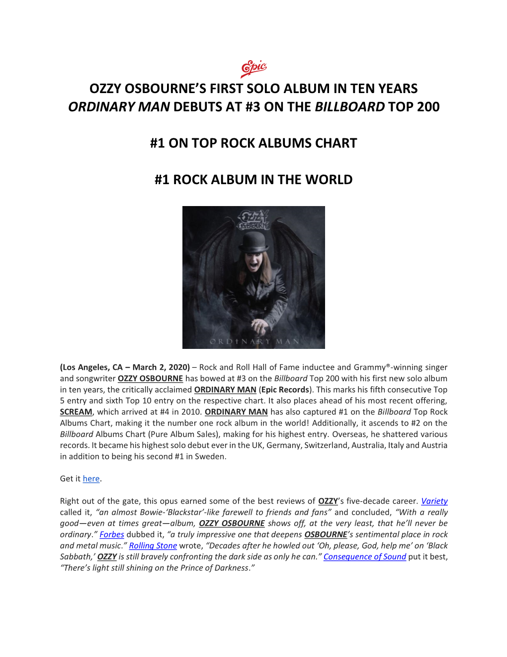 Ozzy Osbourne's First Solo Album in Ten Years Ordinary