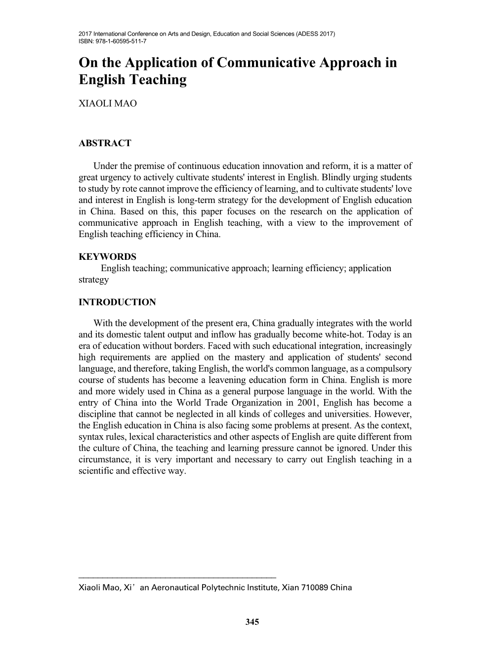 On the Application of Communicative Approach in English Teaching