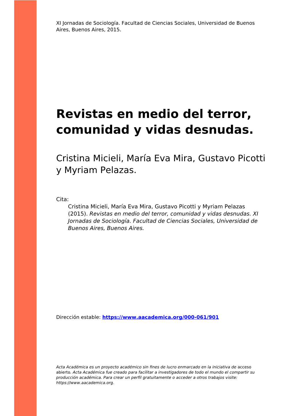 Revistas En Medio Del Terror, Comunidad Y Vidas Desnudas