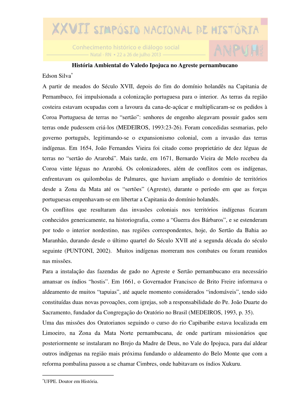 História Ambiental Do Valedo Ipojuca No Agreste Pernambucano Edson