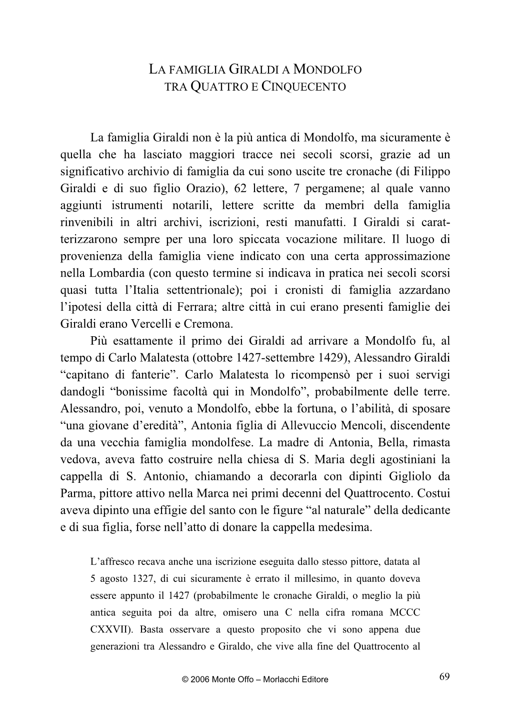 Roberto Bernacchia, La Famiglia Giraldi a Mondolfo Fra