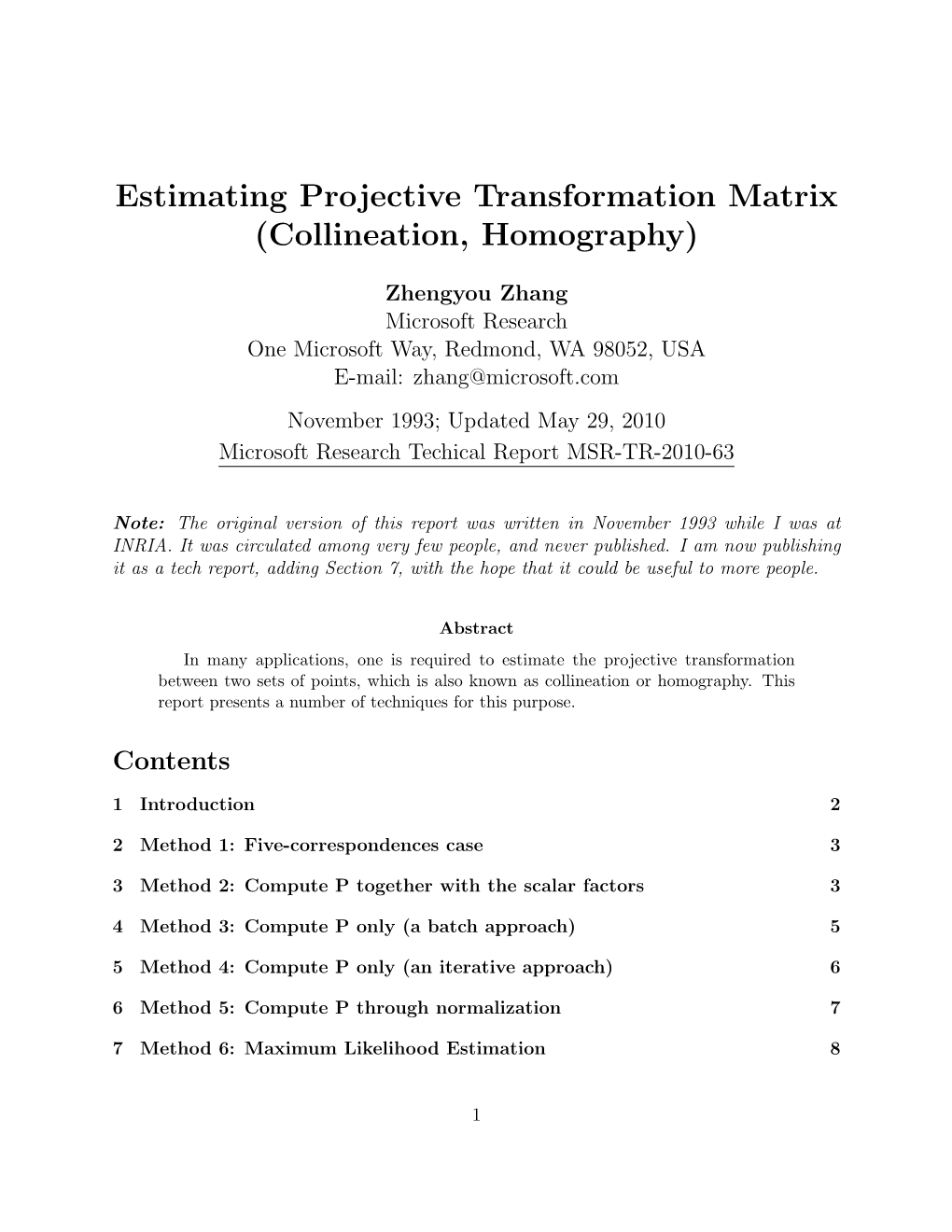 Estimating Projective Transformation Matrix (Collineation, Homography)