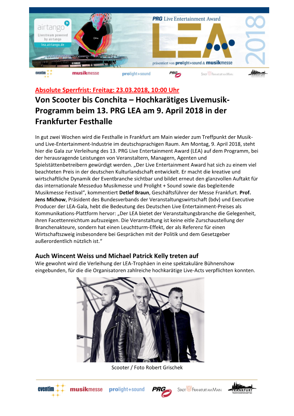 Programm Beim 13. PRG LEA Am 9. April 2018 in Der Frankfurter Festhalle