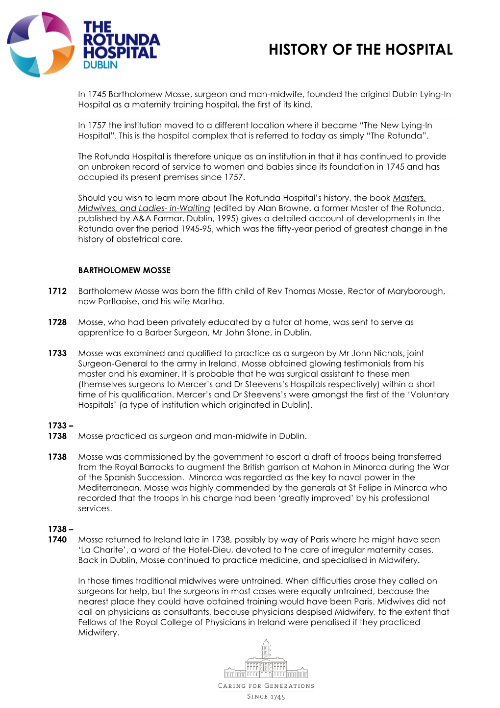 The Chronological History of the Rotunda Hospital