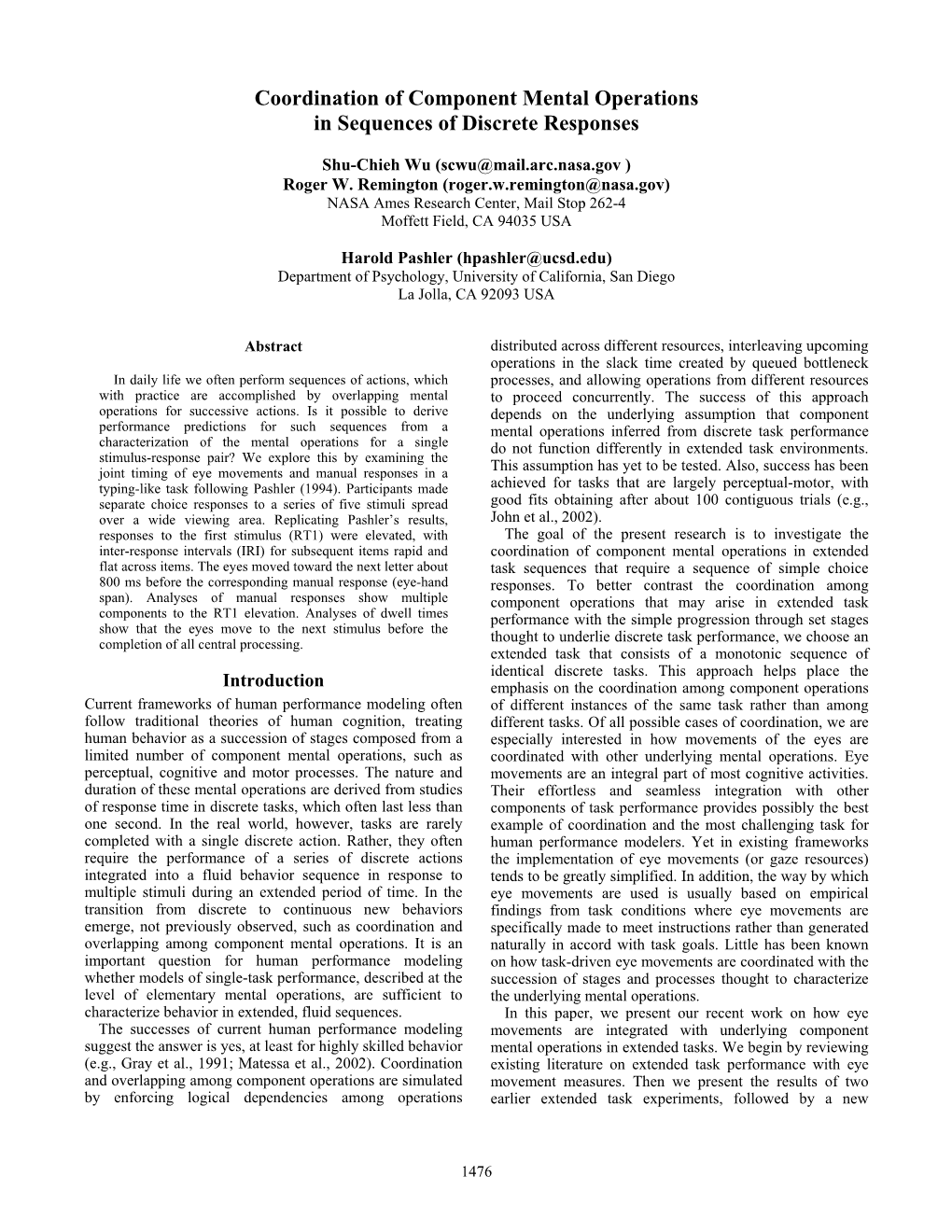 Coordination of Component Mental Operations in Sequences of Discrete Responses