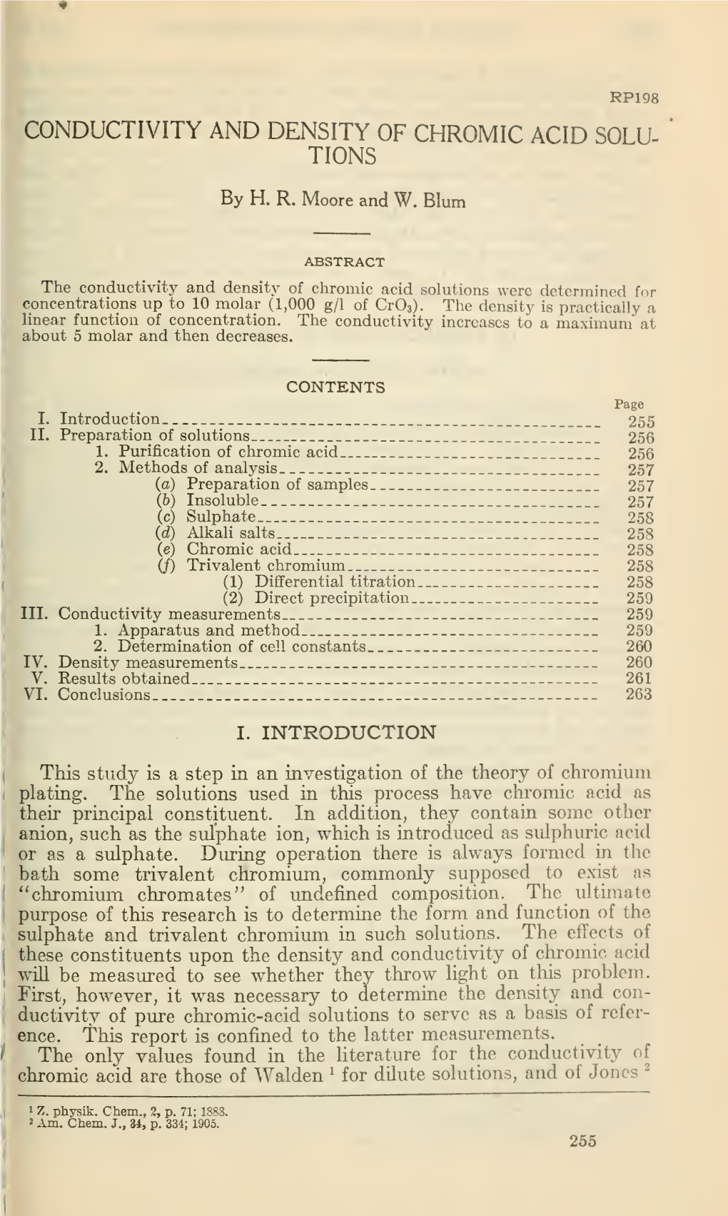 Conductivity and Density of Chromic Acid Solutions