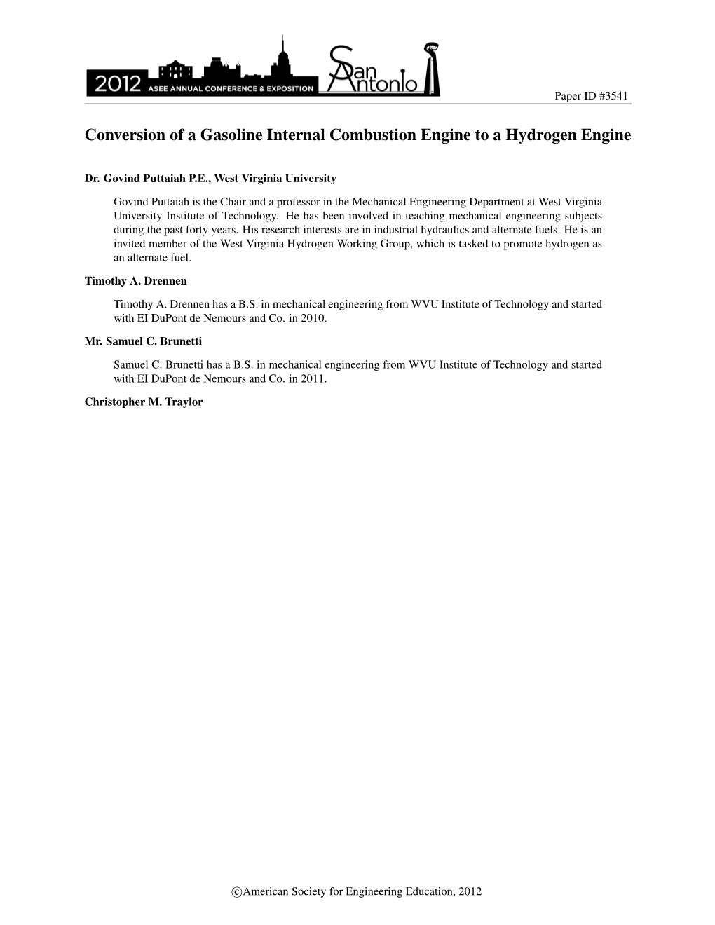 Conversion of a Gasoline Internal Combustion Engine to a Hydrogen Engine