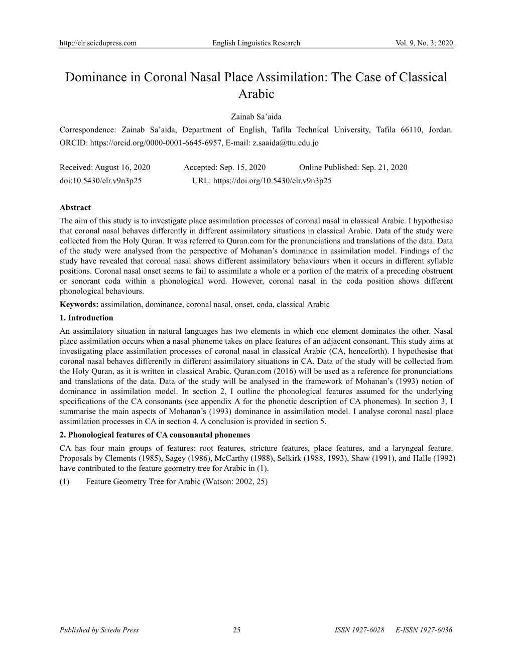 Dominance in Coronal Nasal Place Assimilation: the Case of Classical Arabic