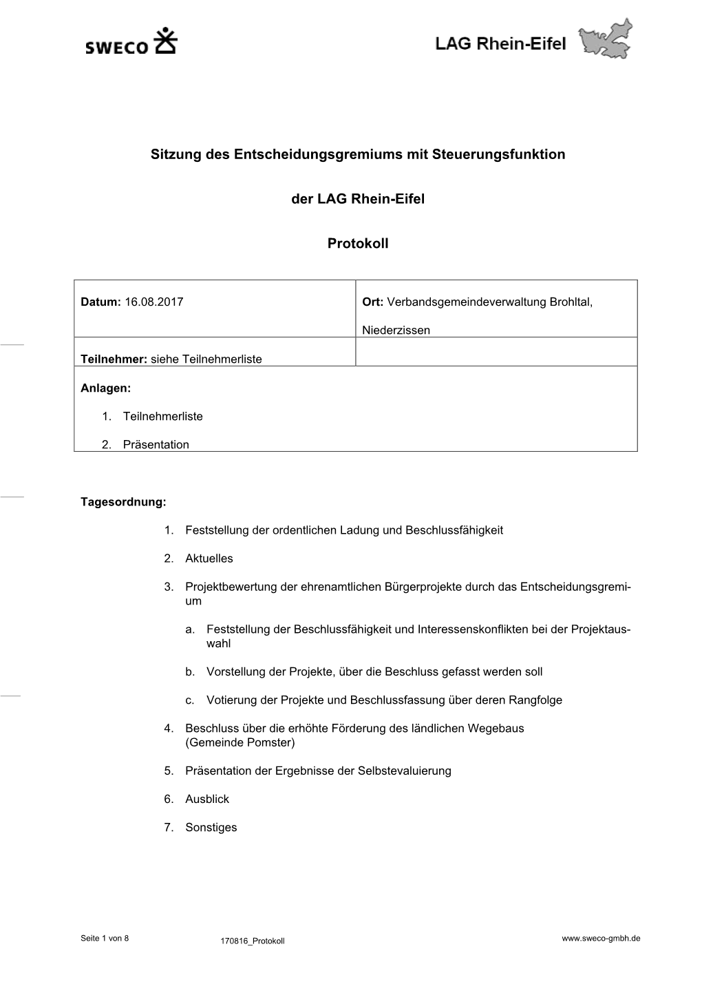 Sitzung Des Entscheidungsgremiums Mit Steuerungsfunktion Der LAG