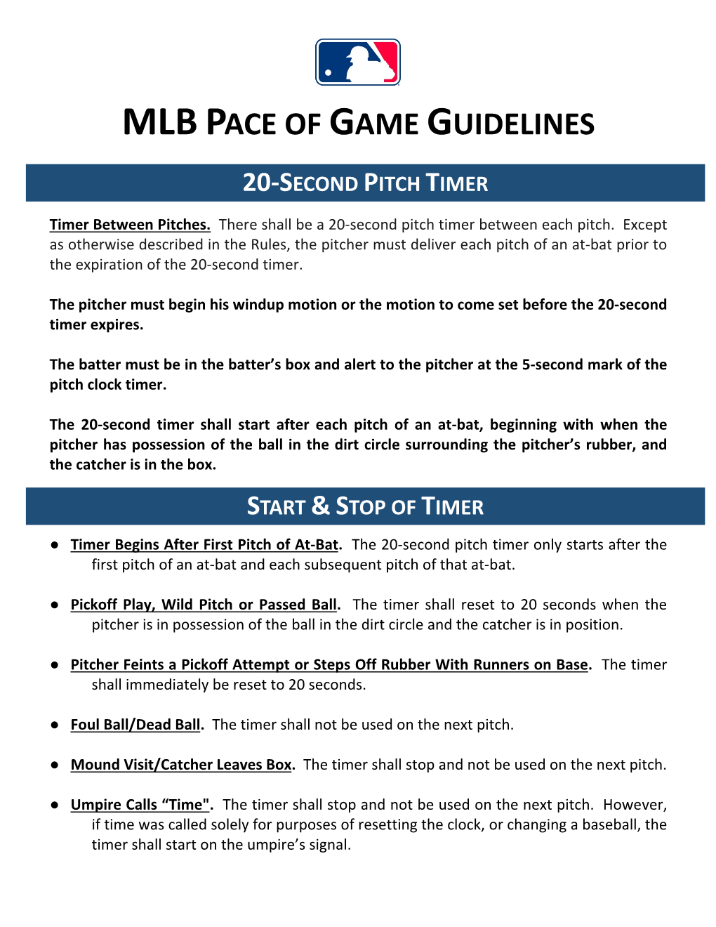 Mlb Pace of Game Guidelines