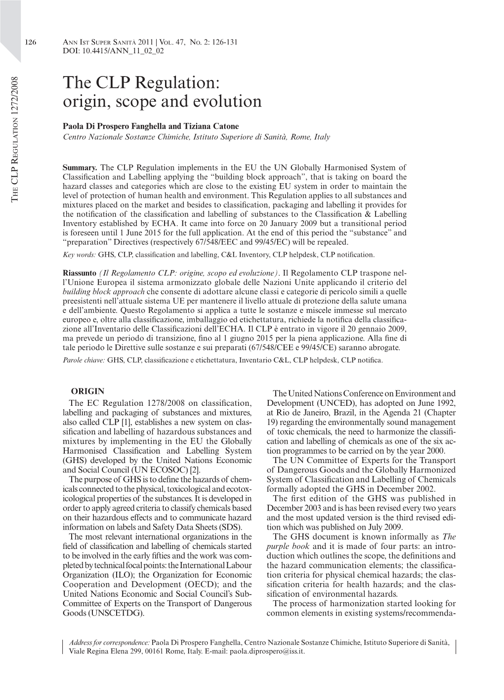 The CLP Regulation: Origin, Scope and Evolution