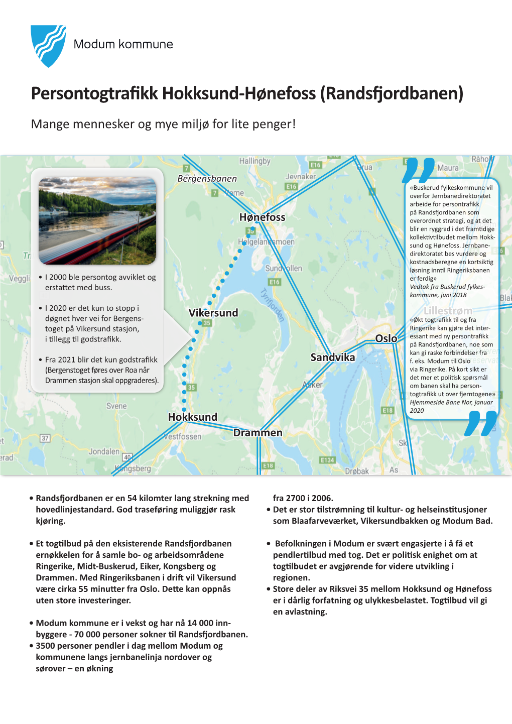 Persontogtrafikk Hokksund-Hønefoss (Randsfjordbanen) Mange Mennesker Og Mye Miljø for Lite Penger!