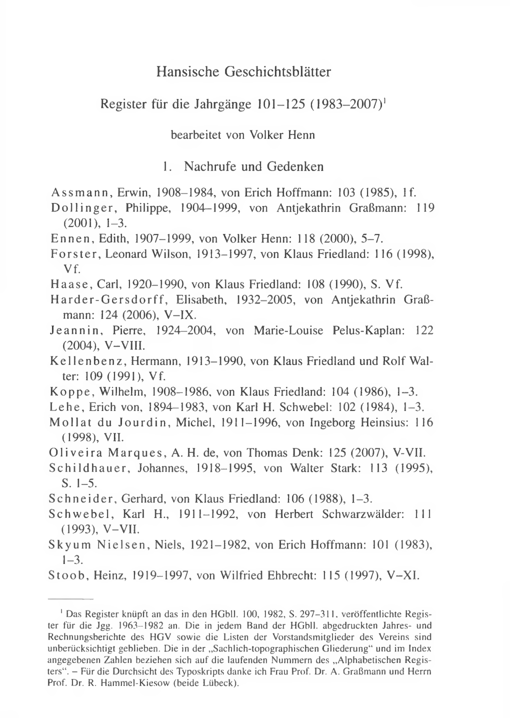 Register Für Die Jahrgänge 101-125 (1983-2007)1 1. Nachrufe Und