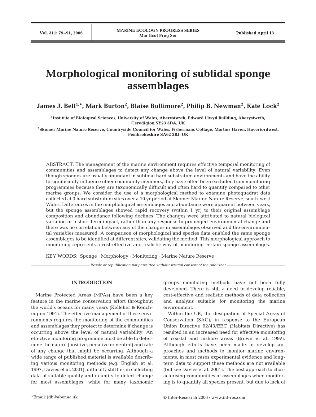 Morphological Monitoring of Subtidal Sponge Assemblages