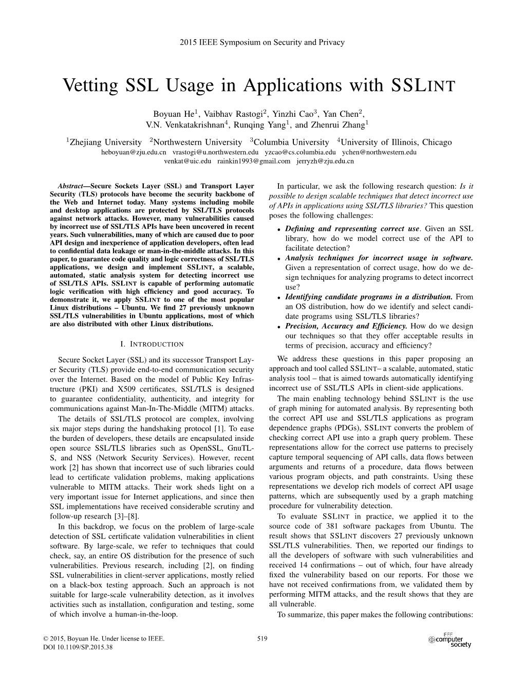 Vetting SSL Usage in Applications with SSLINT