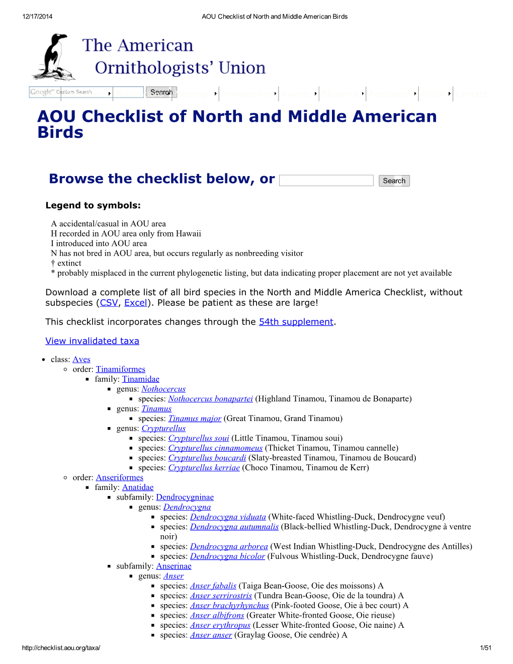 AOU Checklist of North and Middle American Birds