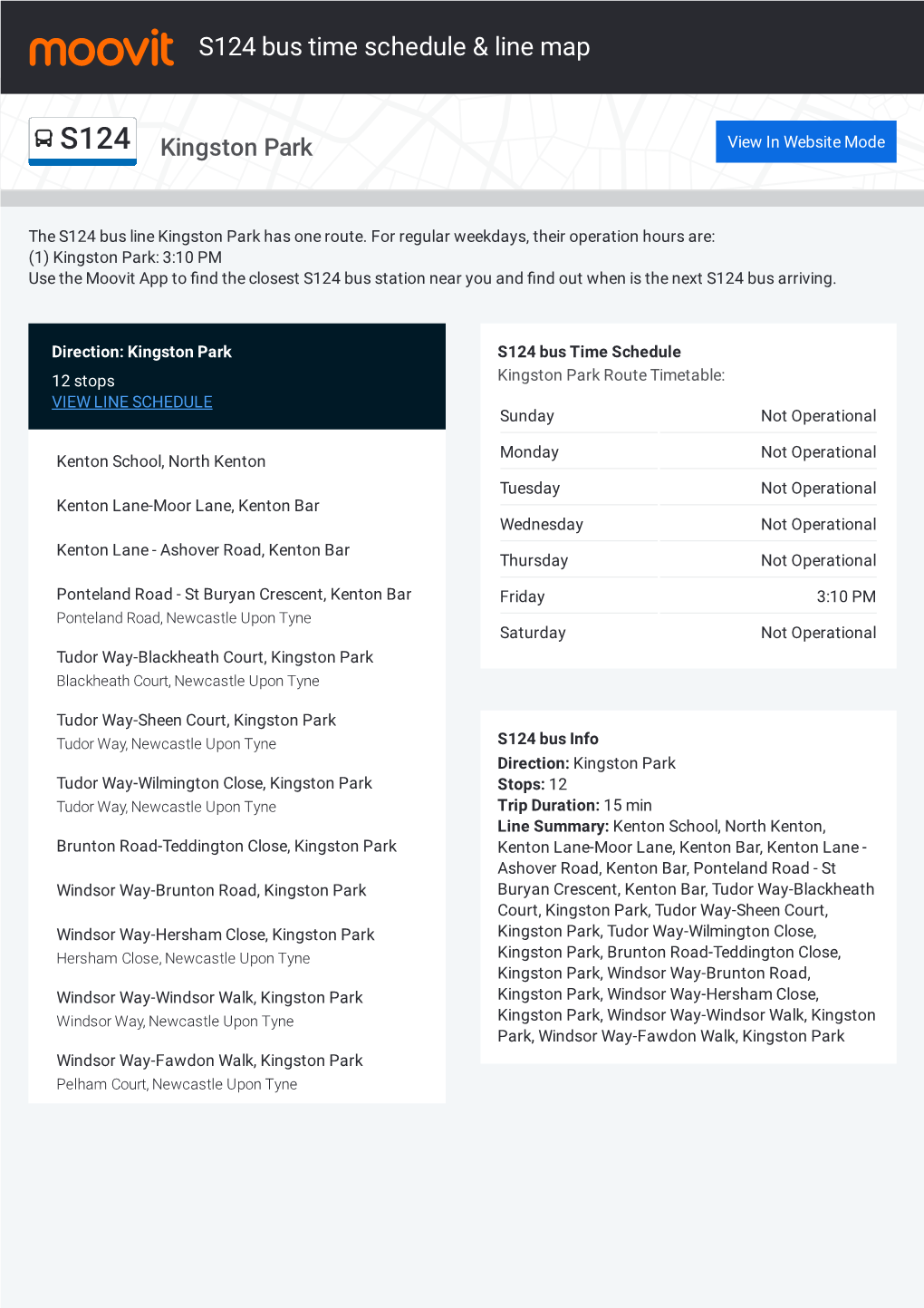 S124 Bus Time Schedule & Line Route