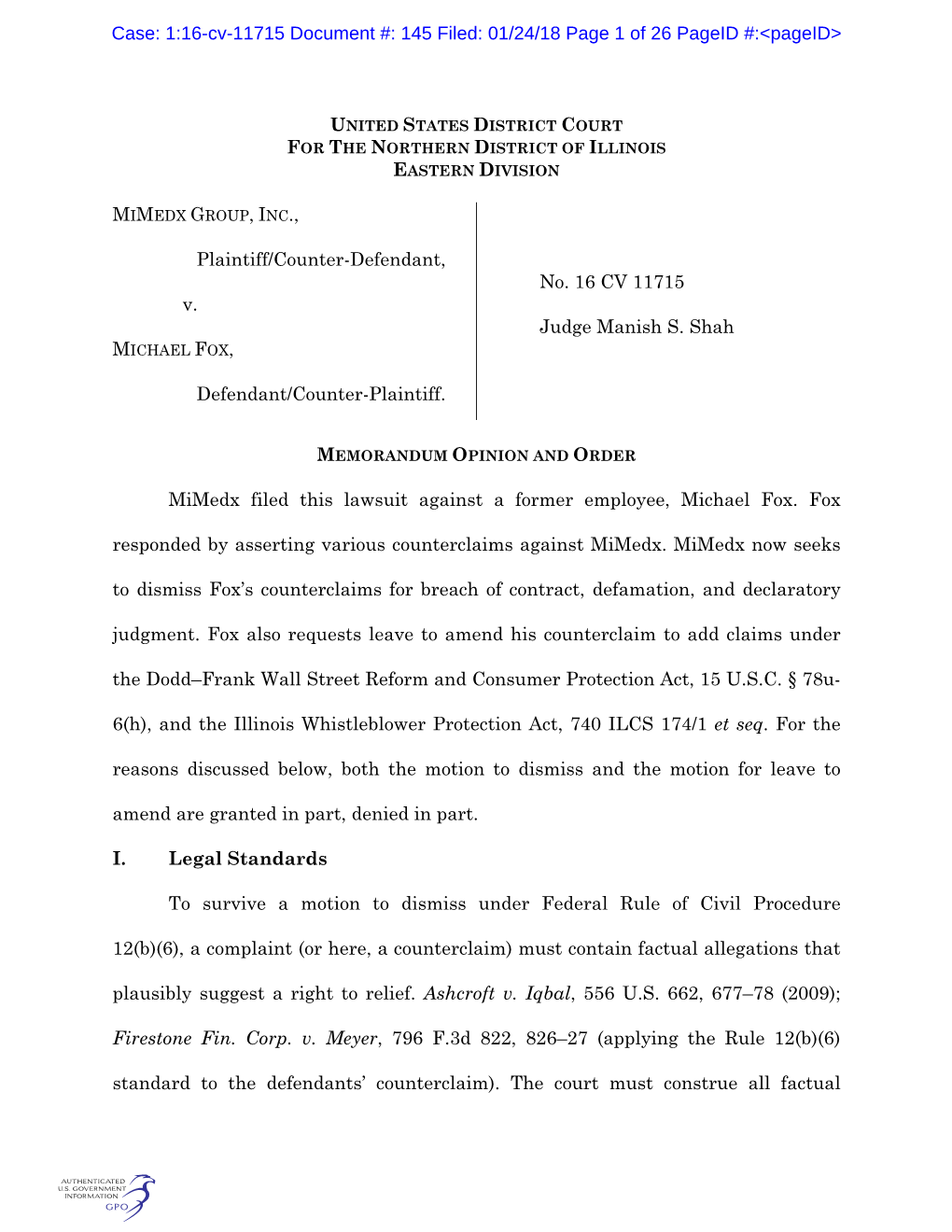 Plaintiff/Counter-Defendant, V. Defendant/Counter-Plaintiff. No. 16