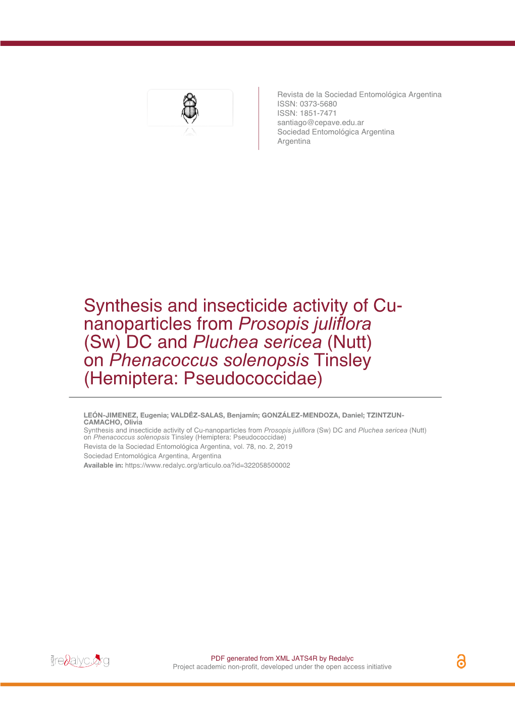 Synthesis and Insecticide Activity of Cu-Nanoparticles From