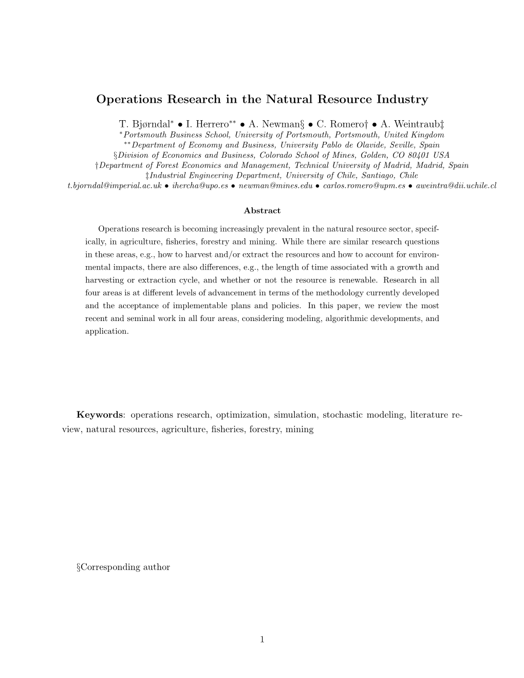 Operations Research in the Natural Resource Industry