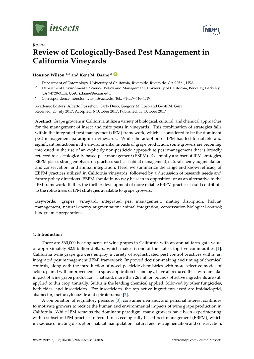 Review of Ecologically-Based Pest Management in California Vineyards