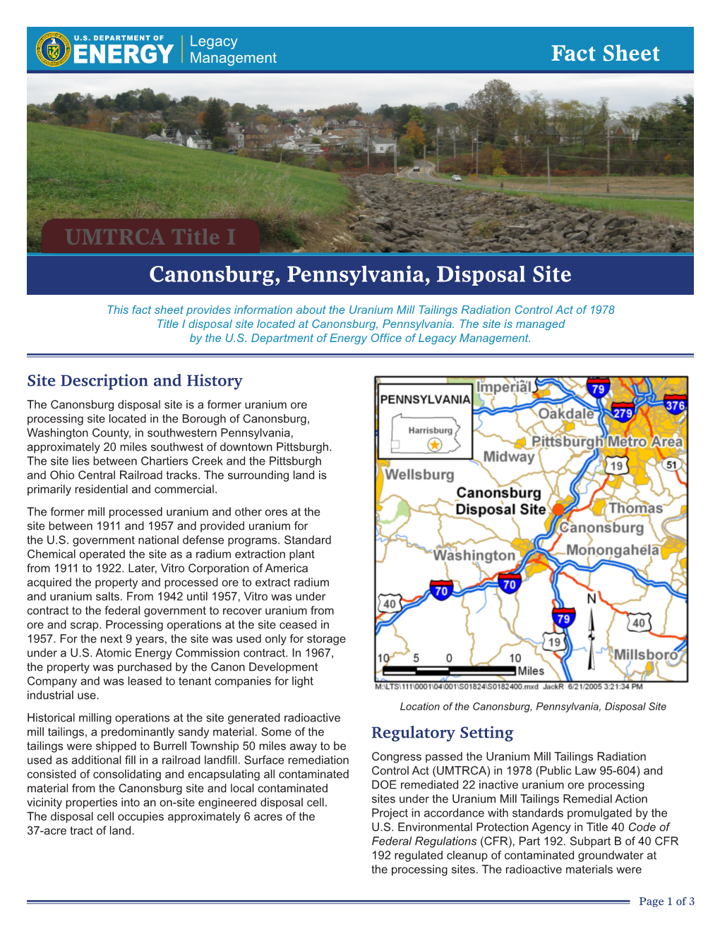 Canonsburg, Pennsylvania, Disposal Site Fact Sheet