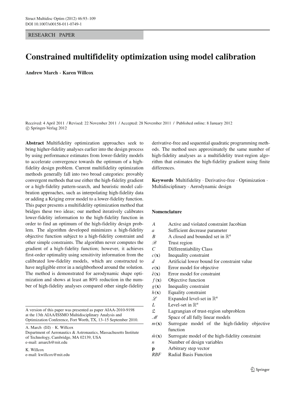 Constrained Multifidelity Optimization Using Model Calibration
