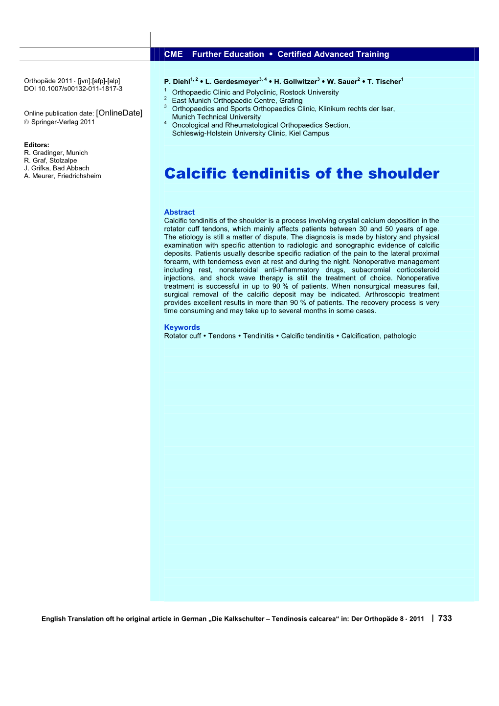 Calcific Tendinitis of the Shoulder