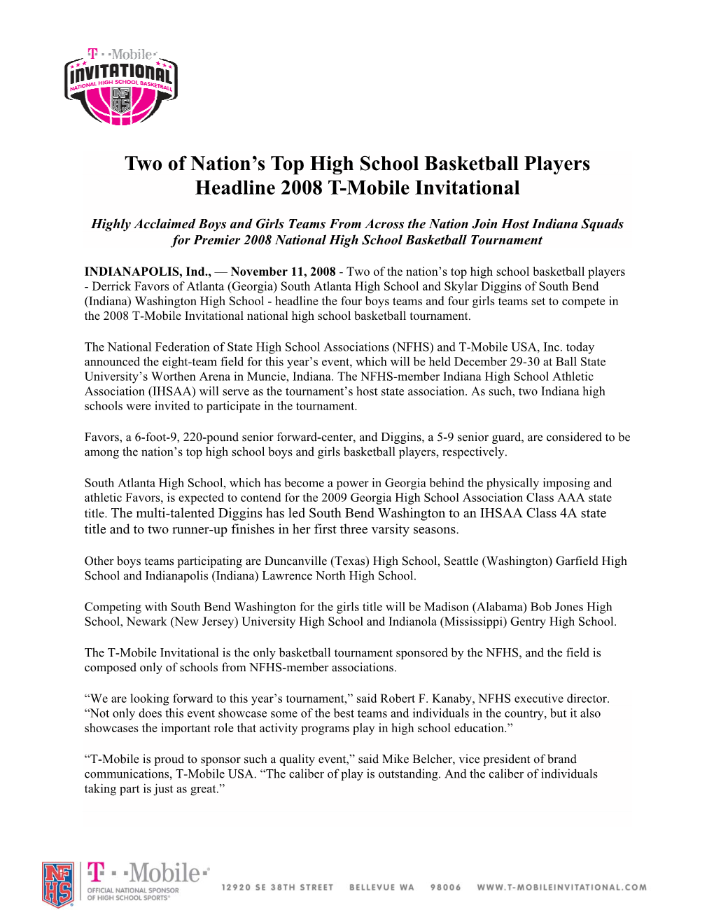 Two of Nation's Top High School Basketball Players Headline 2008 T