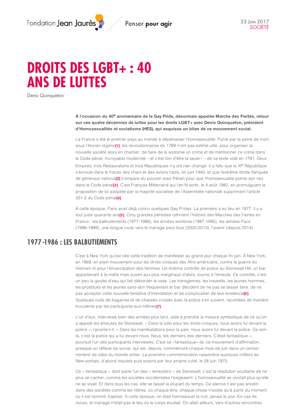 DROITS DES LGBT+ : 40 ANS DE LUTTES Denis Quinqueton