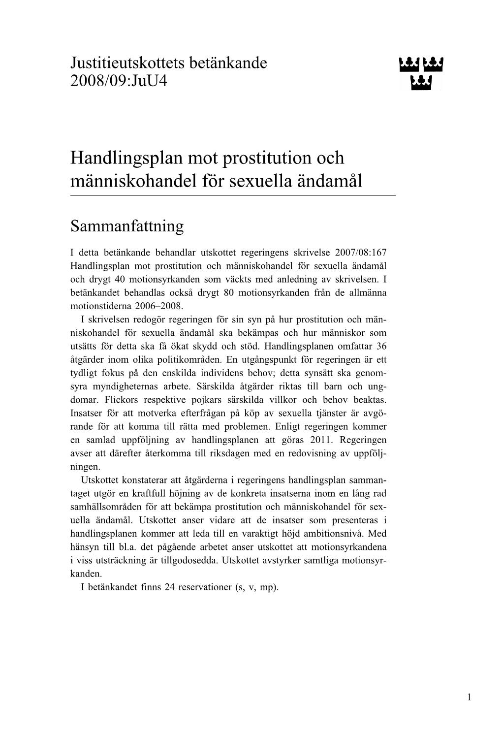 Handlingsplan Mot Prostitution Och Människohandel För Sexuella Ändamål