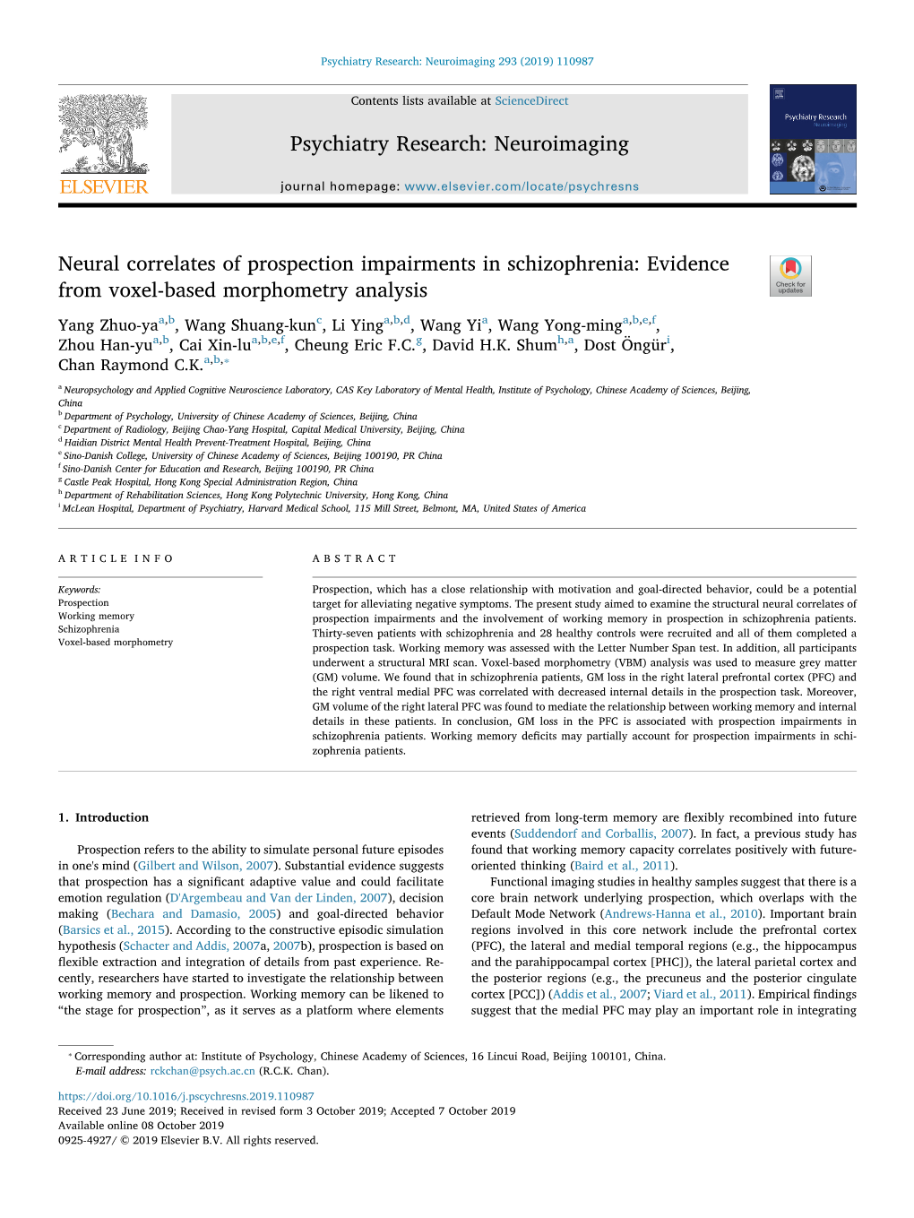 Neural Correlates of Prospection Impairments in Schizophrenia