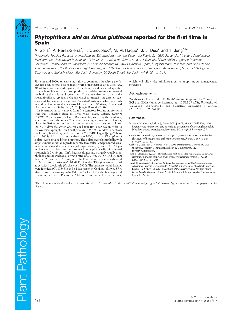 Phytophthora Alni on Alnus Glutinosa Reported for the First Time in Spain