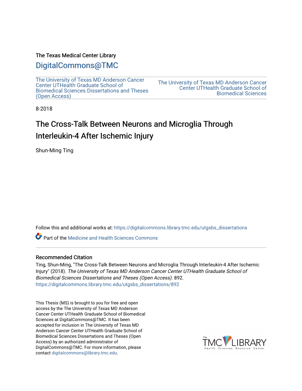 The Cross-Talk Between Neurons and Microglia Through Interleukin-4 After Ischemic Injury