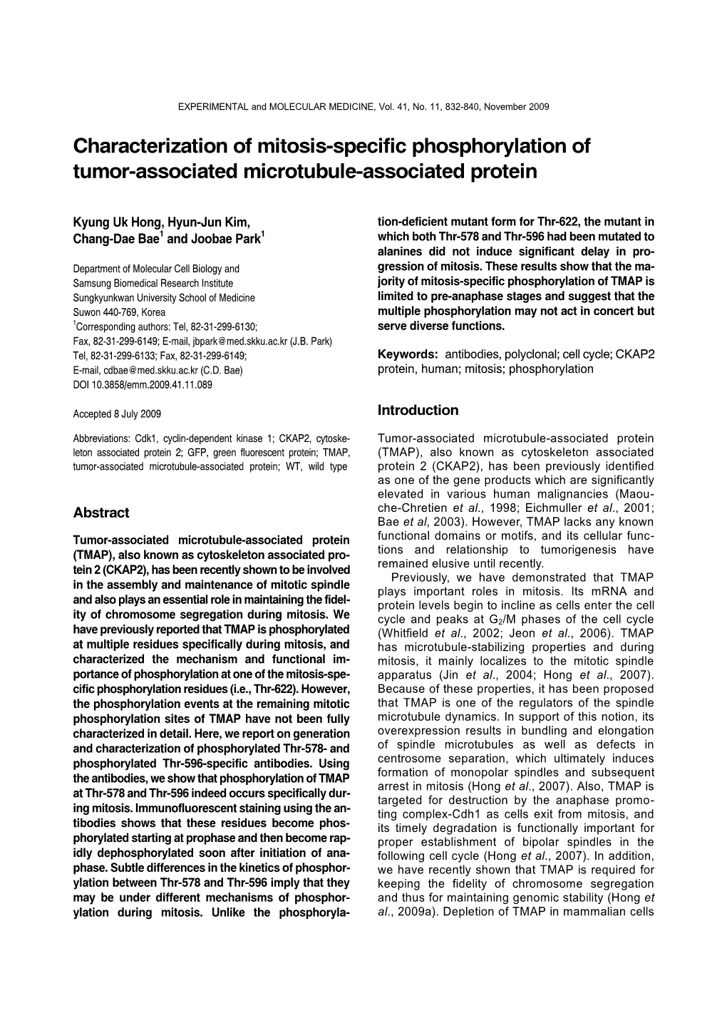 Characterization of Mitosis-Specific Phosphorylation of Tumor-Associated Microtubule-Associated Protein