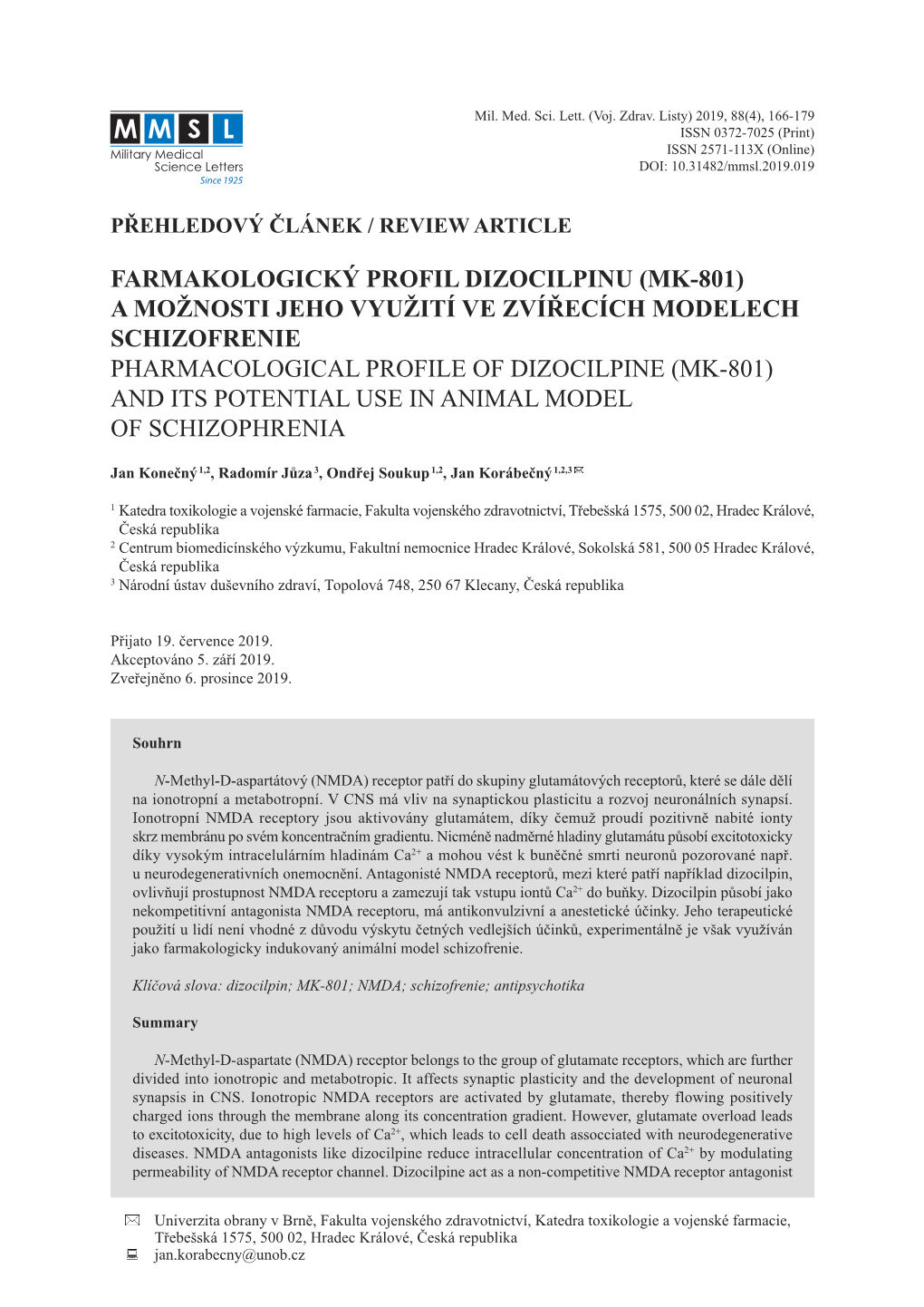 Pharmacological Profile of Dizocilpine (Mk-801) And€Its