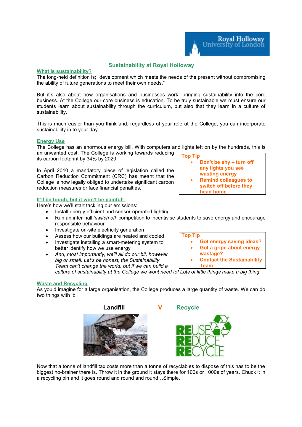 Sustainability at Royal Holloway