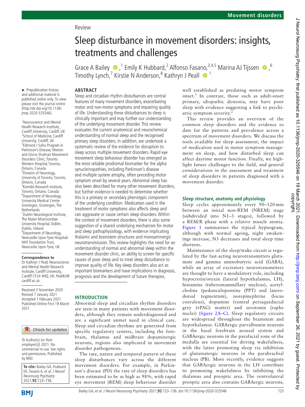 Sleep Disturbance in Movement Disorders